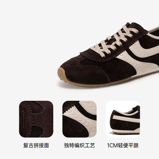 千百度复古薄底时尚休闲鞋女款德训鞋平底跑步运动鞋A25185328 商品图3