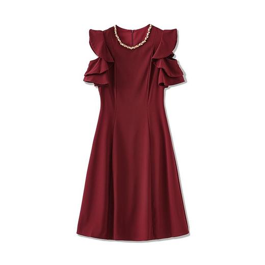 「高货wl」全新升级【铂金会员330/天猫439/差价109】(04539)洛诗琳法式重工镶钻连衣裙2025夏季设计感露肩气质收腰裙 商品图4