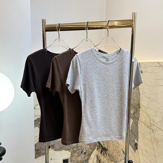 官网580！莱赛尔天丝棉正肩性感辣妹圆领紧身显瘦T恤 运动健身弹力7A抗菌透气短袖 商品图8