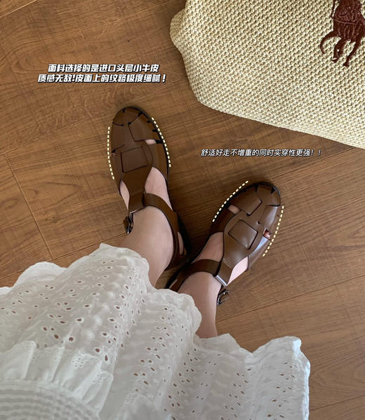 𝐇𝐞𝐫𝐞𝐮 3色编织真皮罗马凉鞋051408 商品图1