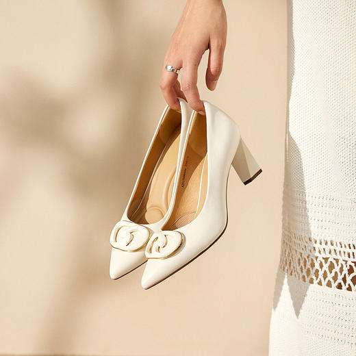 【静音系列】千百度粗高跟羊皮鞋女通勤正装浅口单鞋A25171680 商品图4