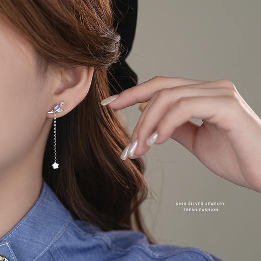 【浅蓝花语】S925纯银不对称流苏耳钉【YXS-E2427】 商品图3
