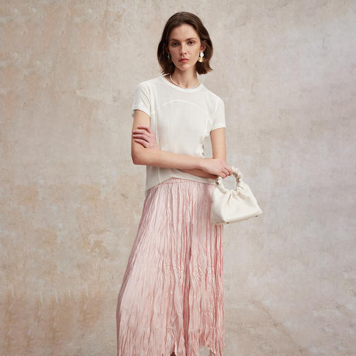 设计感圆弧拼接桑蚕丝莱赛尔短袖T恤T2502096 商品图2