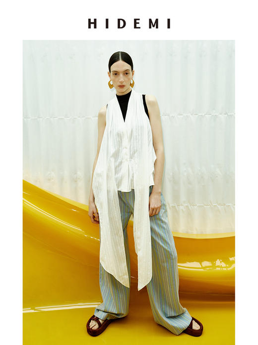 HIDEMI 度假系列艺术刺绣面料不规则荡领设计感优雅气质上衣短裤长裤套装 商品图5