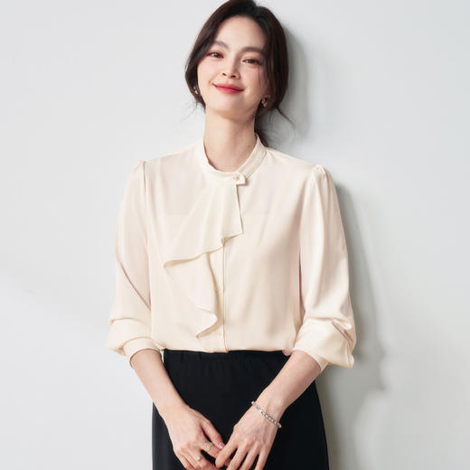 25春轻职场温柔风不规则飘带衬衫设计感OL通勤职业长袖衬衣！ 商品图0