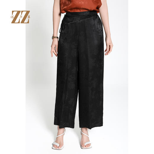 佐尔美春夏新款新中式国风桑蚕丝阔腿裤长裤女M42KS75 商品图0