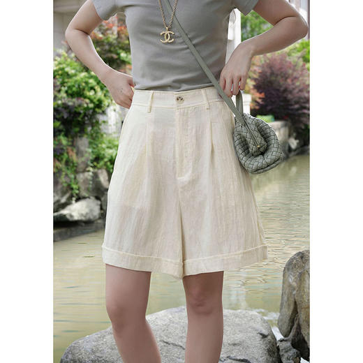 官网850！莱赛尔天丝亚麻中高腰阔腿短裤女宽松透气薄款垂感休闲显瘦五分裤 商品图1