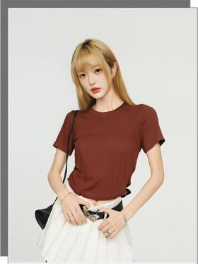 设计师品牌-超软31816糯米T短款显瘦高弹弧形下摆短袖-喜出