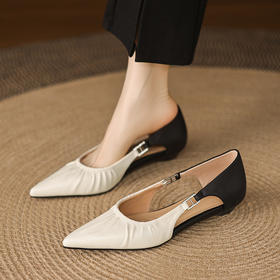 【预售5天】法式尖头真皮软皮透气镂空单鞋女新款夏季低跟百搭配裙子KYD&KK10960