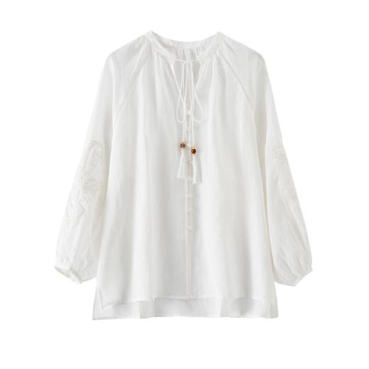 「K」洛诗琳01855法式系带衬衫2025夏季苎麻刺绣灯笼袖衬衫10344 商品图2