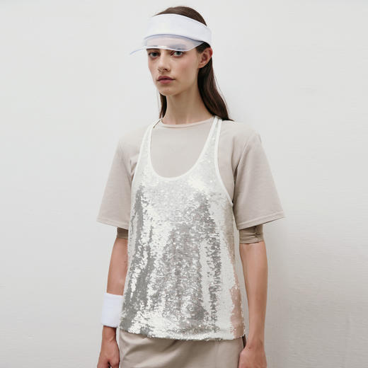 lost in echo2025夏季新款高级亮片双层修身显瘦背心半身裙套装 商品图1