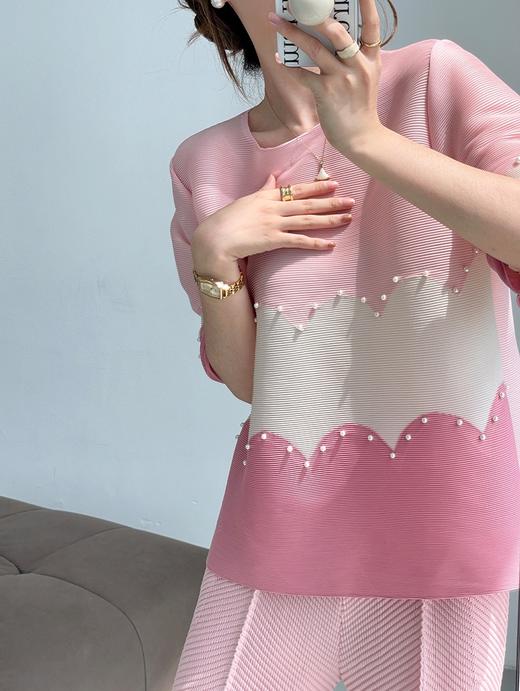 三宅褶皱珍珠显白南韩丝亚麻丝天丝混纺遮肉衫 商品图4