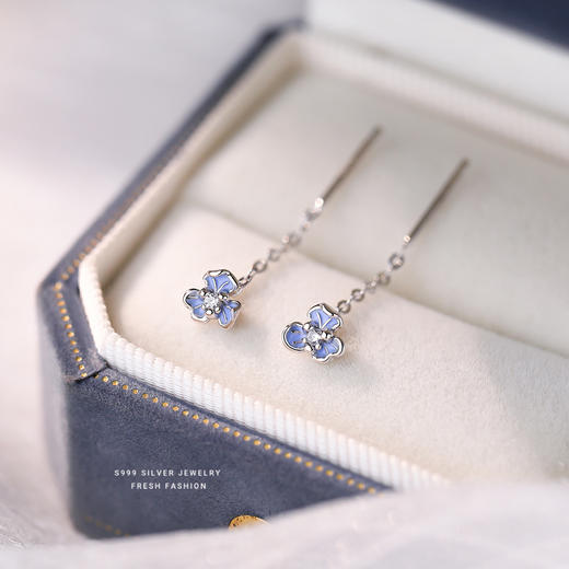 【鸢尾之夏】s999纯银滴胶蓝色鸢尾花朵流苏耳饰【YXS-E3975】 商品图0