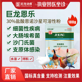 【巨龙恩乐】30%盐酸恩诺沙星可溶性粉畜禽猪鸡鸭鹅用100g/袋