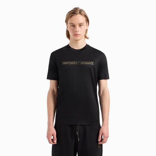 EMPORIO ARMANI 阿玛尼 男士字母徽标印花莱赛尔混纺圆领短袖T恤 黑色 3D1TP4 1JUVZ 0999 商品图1