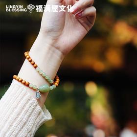 【灵隐景区直发】芭比檀木和田玉双圈手串青山黛中式佛珠女款饰品貔貅坠子串珠