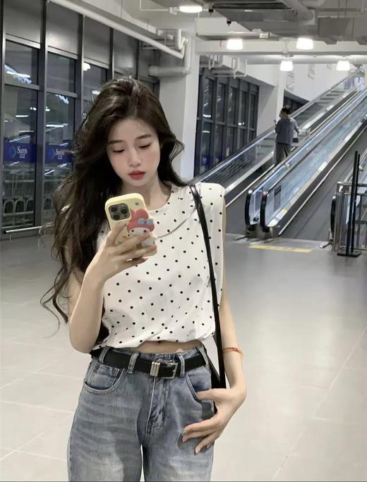 设计师品牌-5590设计感波点无袖坎肩T恤女韩系气质短款上衣-喜出 商品图2