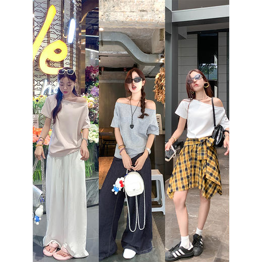 <曾小咸推荐>3.27现货秒杀 ！微信超特价！一字肩两穿短袖T恤 日常89.99 立减40 秒杀49.99！！白色垂感阔腿休闲裤 秒杀79.99！ 商品图9