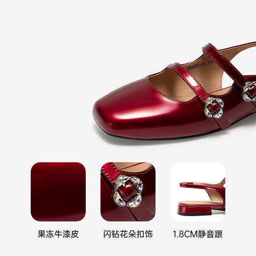 【静音系列】千百度牛漆皮扣式时装凉鞋女玛丽珍凉鞋A25282302 商品图3