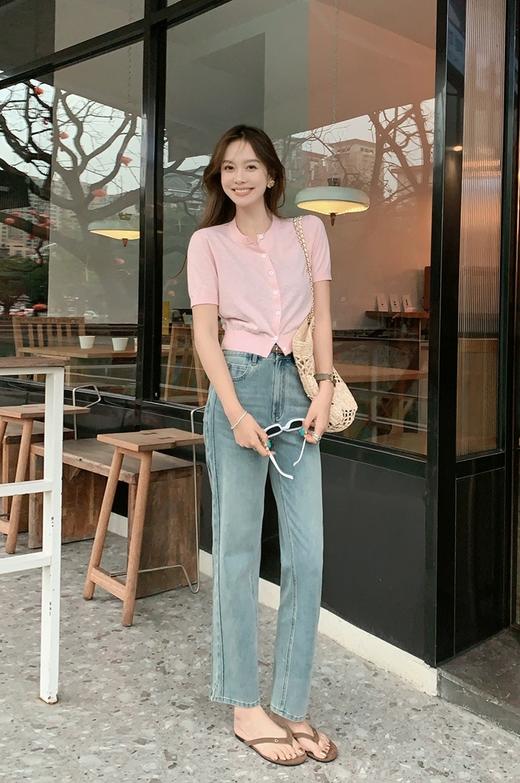 美洋同款新款夏日百搭马骝水洗牛仔裤丹宁360°弹力修身九分烟管裤 商品图8