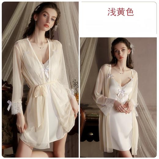 【YW】无忧购纯欲甜美顺滑缎面睡裙网纱外袍套装XK5319（截单后3-5天发货) 商品图0