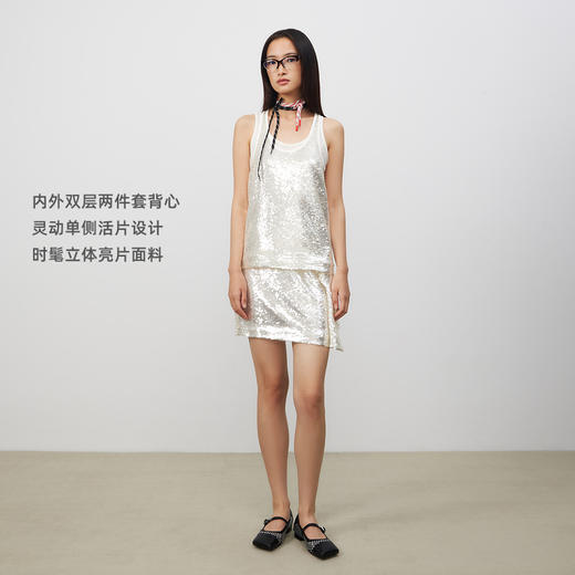 lost in echo2025夏季新款高级亮片双层修身显瘦背心半身裙套装 商品图2