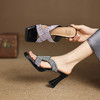 【预售5天】高跟9cm水钻拖鞋女外穿夏季性感时尚厚底方头粗跟凉拖鞋露趾凉鞋DSFG&1832 商品缩略图3