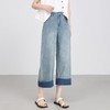 「高货xg」全新升级【铂金会员165/天猫219/差价54】(00250)洛诗琳浅蓝色阔腿牛仔2025夏季薄款小个子九分翻边直筒裤 商品缩略图1
