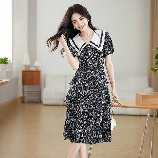 西遇娃娃领碎花连衣裙女夏季新款蛋糕裙a字法式短袖裙子SS050694 商品图3