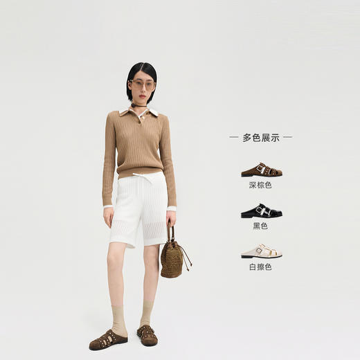 lost in echo2025春夏新款时尚高级手工擦皮铆钉包头拖渔夫半拖鞋 商品图1