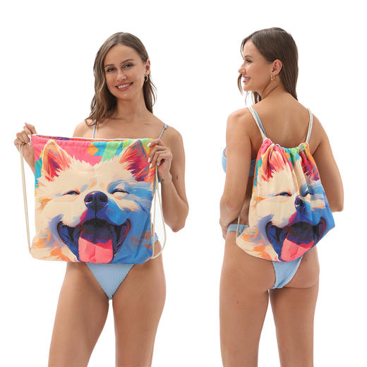 沙滩毛巾印花浴巾一体式沙滩巾一体包可收纳储物 商品图1