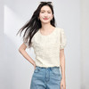 【周四狂欢价】熙世界立体花朵蕾丝衬衫夏宽松白色圆领短袖小衫上衣 商品缩略图4