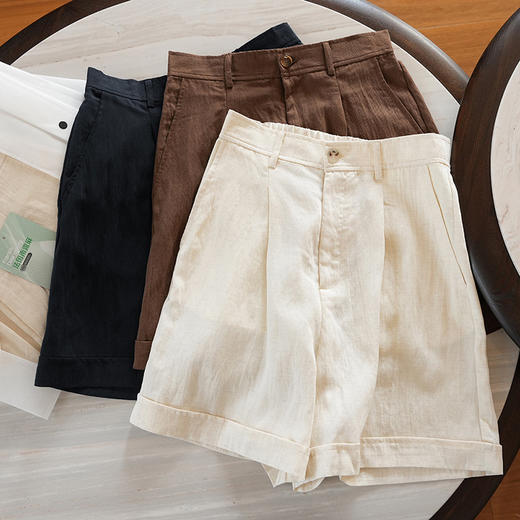 官网850！莱赛尔天丝亚麻中高腰阔腿短裤女宽松透气薄款垂感休闲显瘦五分裤 商品图4