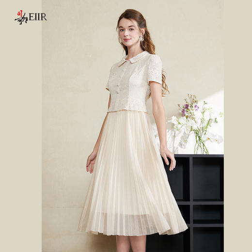 司歌蕾丝拼接压褶假两件连衣裙显瘦A911280X 商品图1