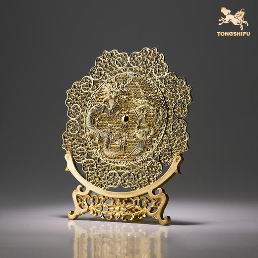 铜师傅《花丝龙凤盘》客厅桌面铜镜子摆件 家居装饰工艺品礼品 商品图3