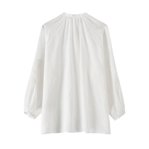 「K」洛诗琳01855法式系带衬衫2025夏季苎麻刺绣灯笼袖衬衫10344 商品图3