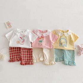 【经典格子设计，时尚洋气】女童纯色直筒裤 新款夏季 儿童洋气经典格子休闲裤 宝宝韩版裤子-QQ