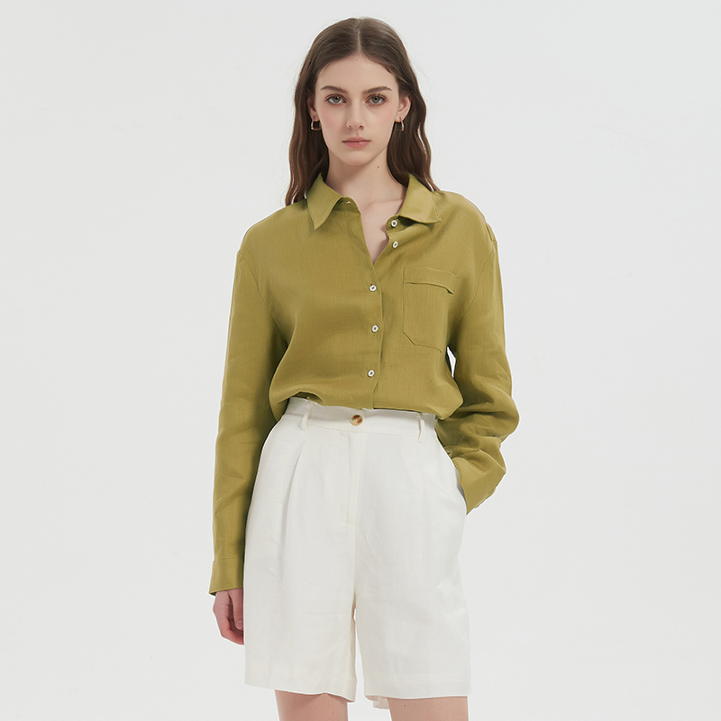 【2件9折】【Petit Bari】(多色)百搭亚麻纯色长袖衬衫简约休闲高品质百搭