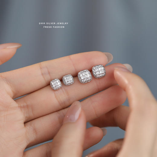 【方糖夜空】S999纯银方糖满天星耳钉【YXS-E5451】 商品图2