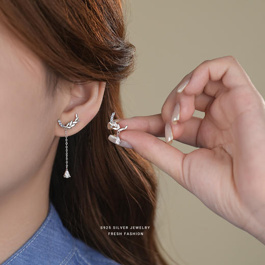 【穗穗相思】S925纯银高级感锆石不对称麦穗耳钉【YXS-E2619】 商品图2
