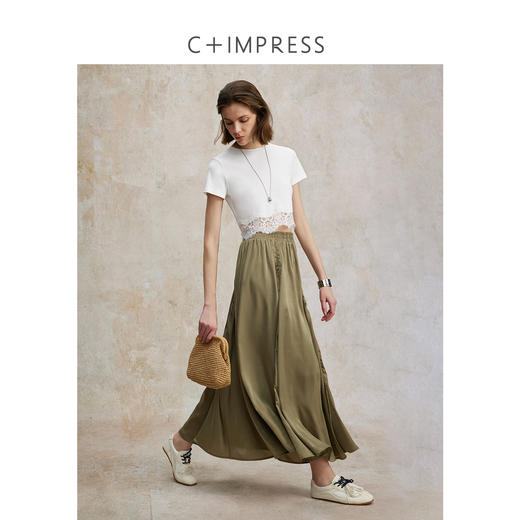 天丝亚麻混纺俏皮蕾丝拼接圆领T恤T2502091 商品图3