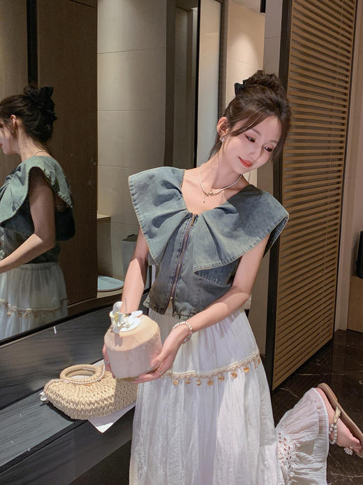 张心子【漫游日记】遮拜拜肉复古风气质显瘦牛仔上衣 U2505021 商品图7