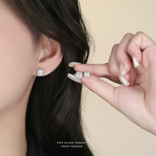 【方糖夜空】S999纯银方糖满天星耳钉【YXS-E5451】 商品图1