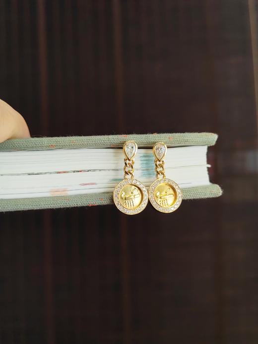 古董科沁金币黄金配钻石耳环 商品图5