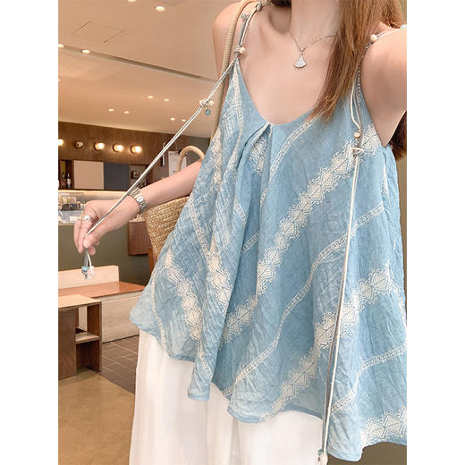 <曾小咸推荐>假日慵懒风拼接条纹吊带背心 商品图1