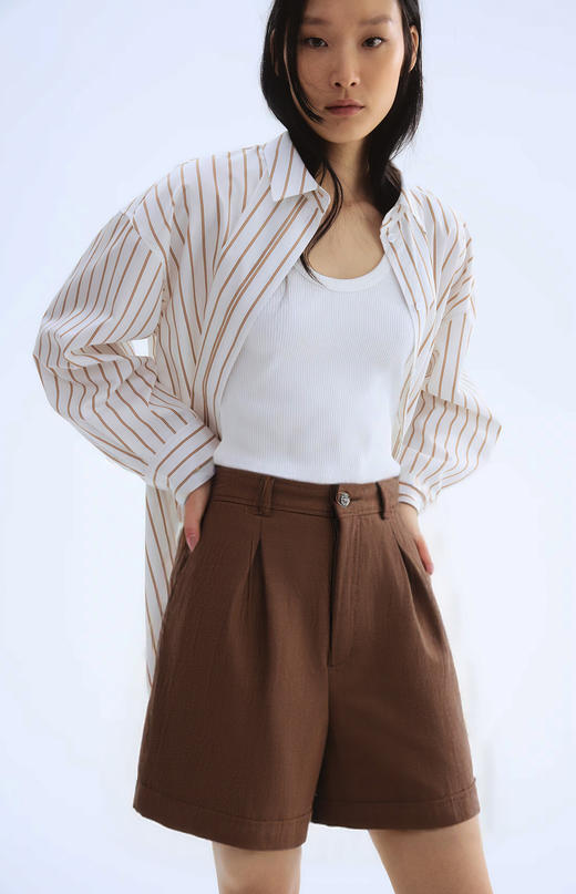 官网850！莱赛尔天丝亚麻中高腰阔腿短裤女宽松透气薄款垂感休闲显瘦五分裤 商品图7