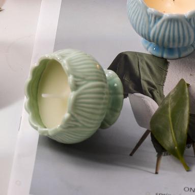 【敦煌莲花陶瓷香薰小蜡烛】手工莲花陶瓷蜡烛杯 大豆蜡香薰蜡烛家用持久留香 创意香氛 商品图1