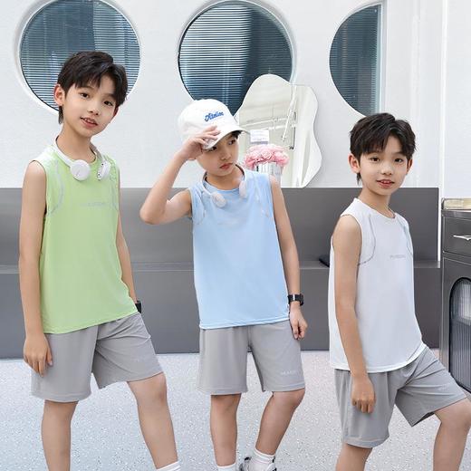 儿童无骨速干背心短裤套装夏季爆款男童中大童青少年无袖背心篮球服80-170 商品图0