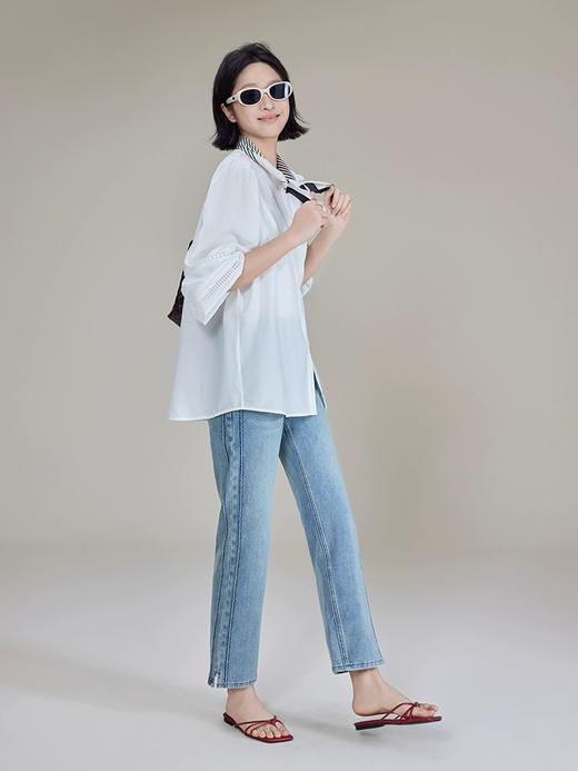 美洋同款新款夏日百搭马骝水洗牛仔裤丹宁360°弹力修身九分烟管裤 商品图11