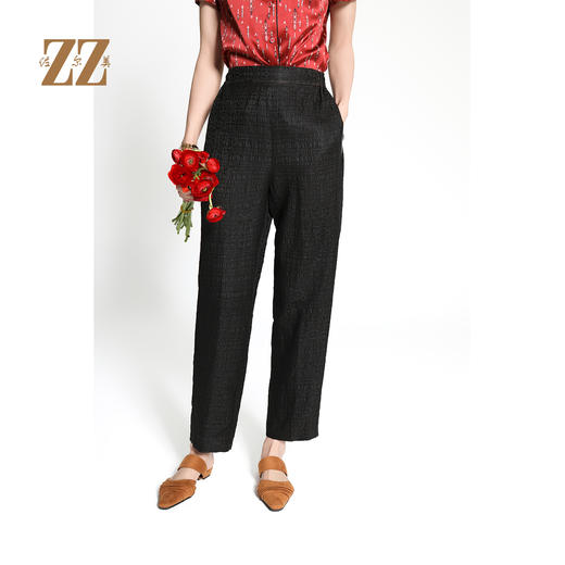 佐尔美春夏新款气质新中式国风优雅100%桑蚕丝莨绸长裤女M42KS11 商品图0